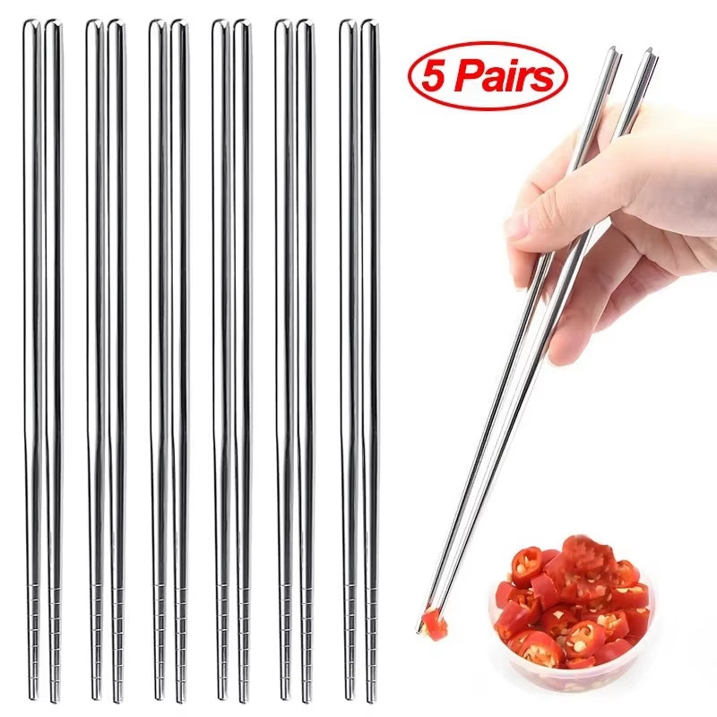 2/5/10 Pairs Chinese Chopsticks Stainless Steel Non-Slip Sushi Chopstick Korean Japanese Food Metal Sticks Kitchen Tableware Set