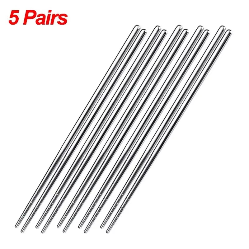 2/5/10 Pairs Chinese Chopsticks Stainless Steel Non-Slip Sushi Chopstick Korean Japanese Food Metal Sticks Kitchen Tableware Set