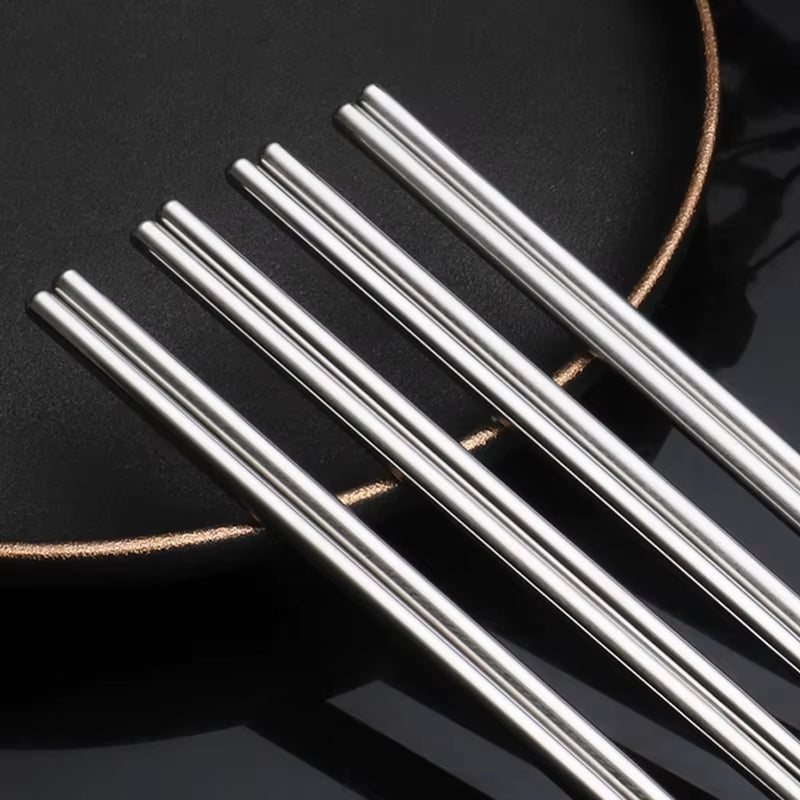 2/5/10 Pairs Chinese Chopsticks Stainless Steel Non-Slip Sushi Chopstick Korean Japanese Food Metal Sticks Kitchen Tableware Set