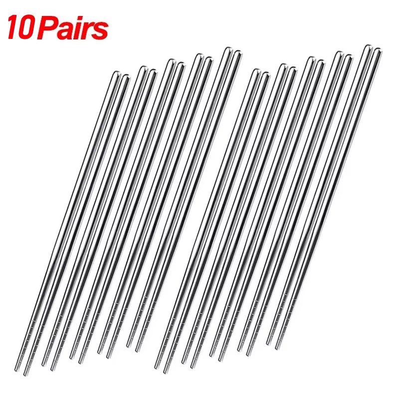 2/5/10 Pairs Chinese Chopsticks Stainless Steel Non-Slip Sushi Chopstick Korean Japanese Food Metal Sticks Kitchen Tableware Set